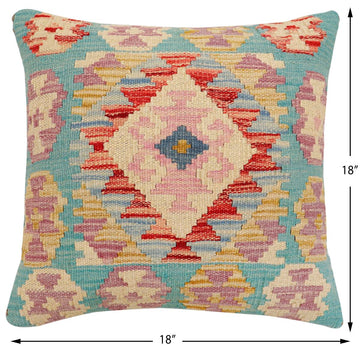 handmade Traditional Pillow Blue Rust Hand-Woven SQUARE 100% WOOL Hand woven turkish pillow2' x 2'